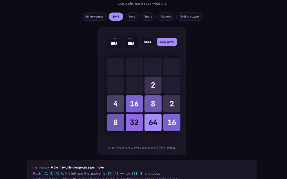 Six small games — interaction and algorithm sample