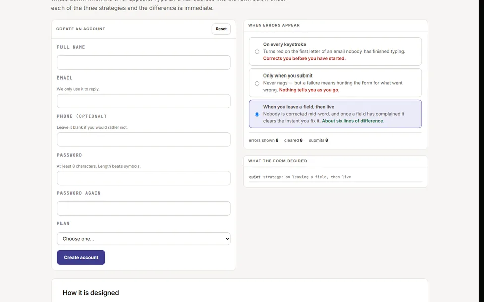 Form validation timing — interaction sample