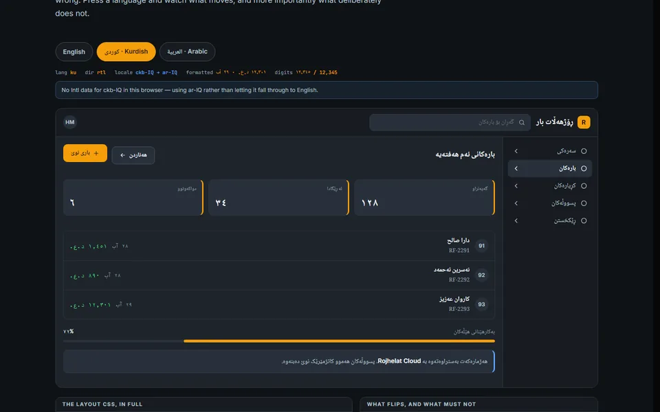 Bilingual RTL interface — design sample