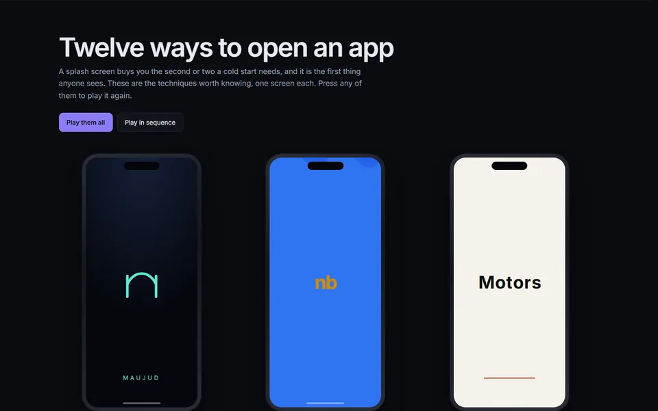 Twelve launch animations — motion design sample
